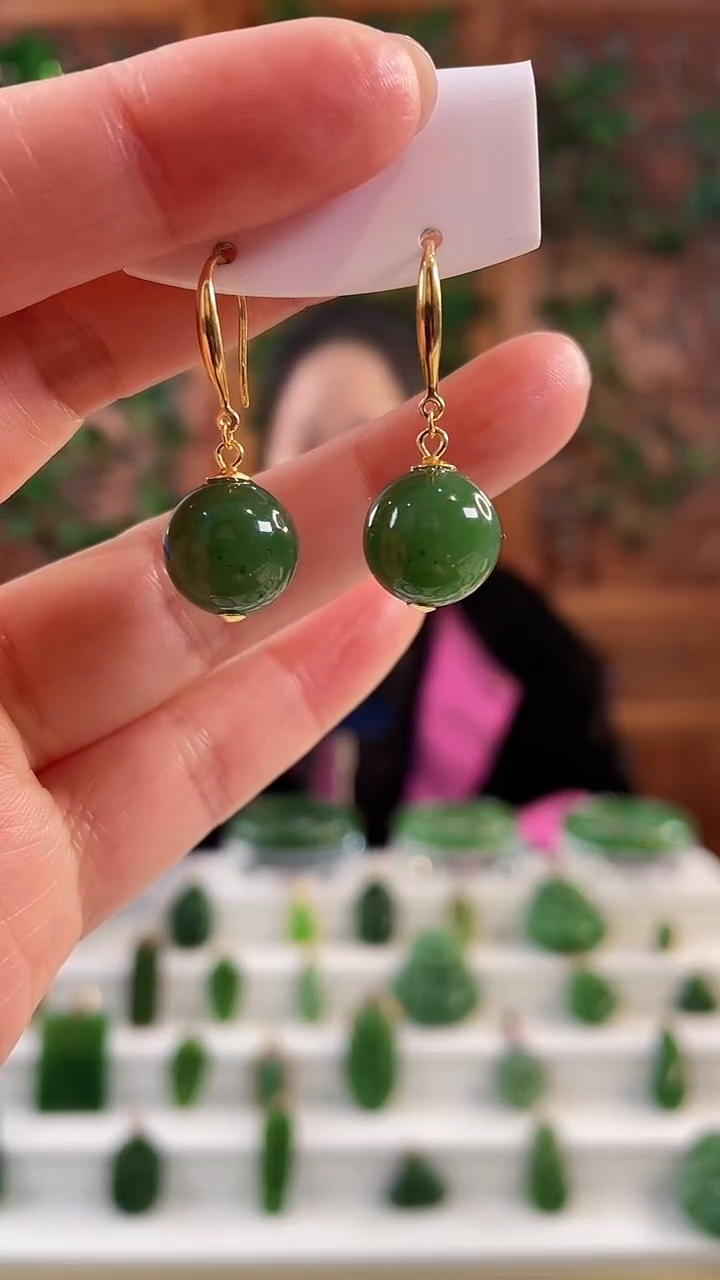 【闪购商品】和田玉耳钩银S925镶嵌大气贯穿耳钩12毫米