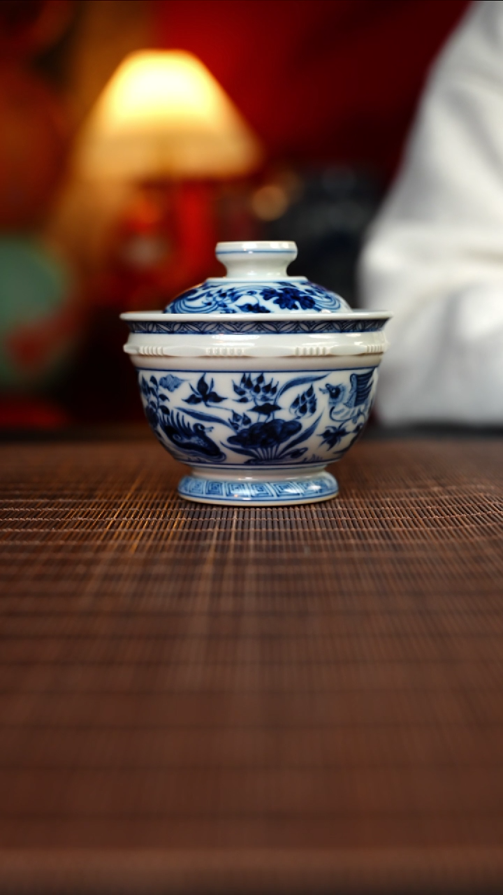 【闪购商品】杯元黛工坊鸳鸯折沿元宝盖碗150CC