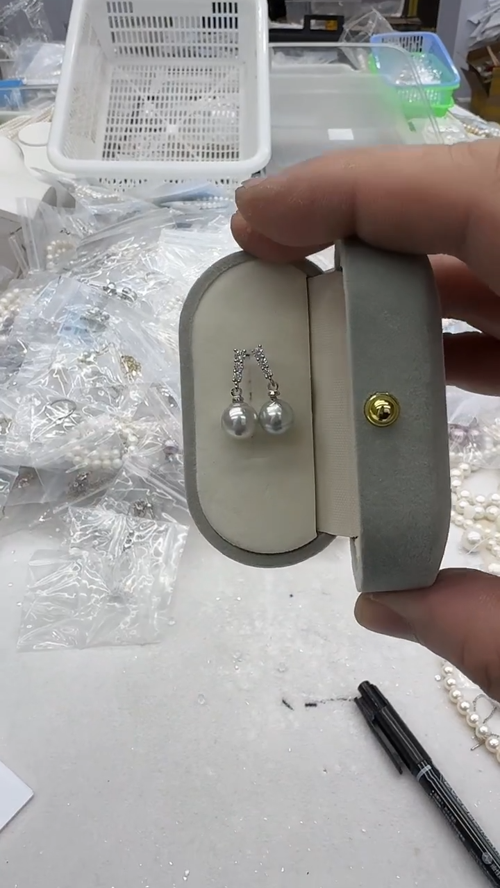 未镶嵌耳钉海水珍珠7-8mm 真多麻耳坠