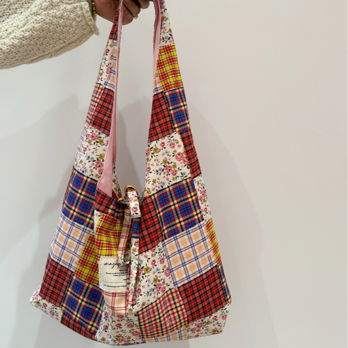 阪织屋设计款包包复古双面拼背心正反两用包