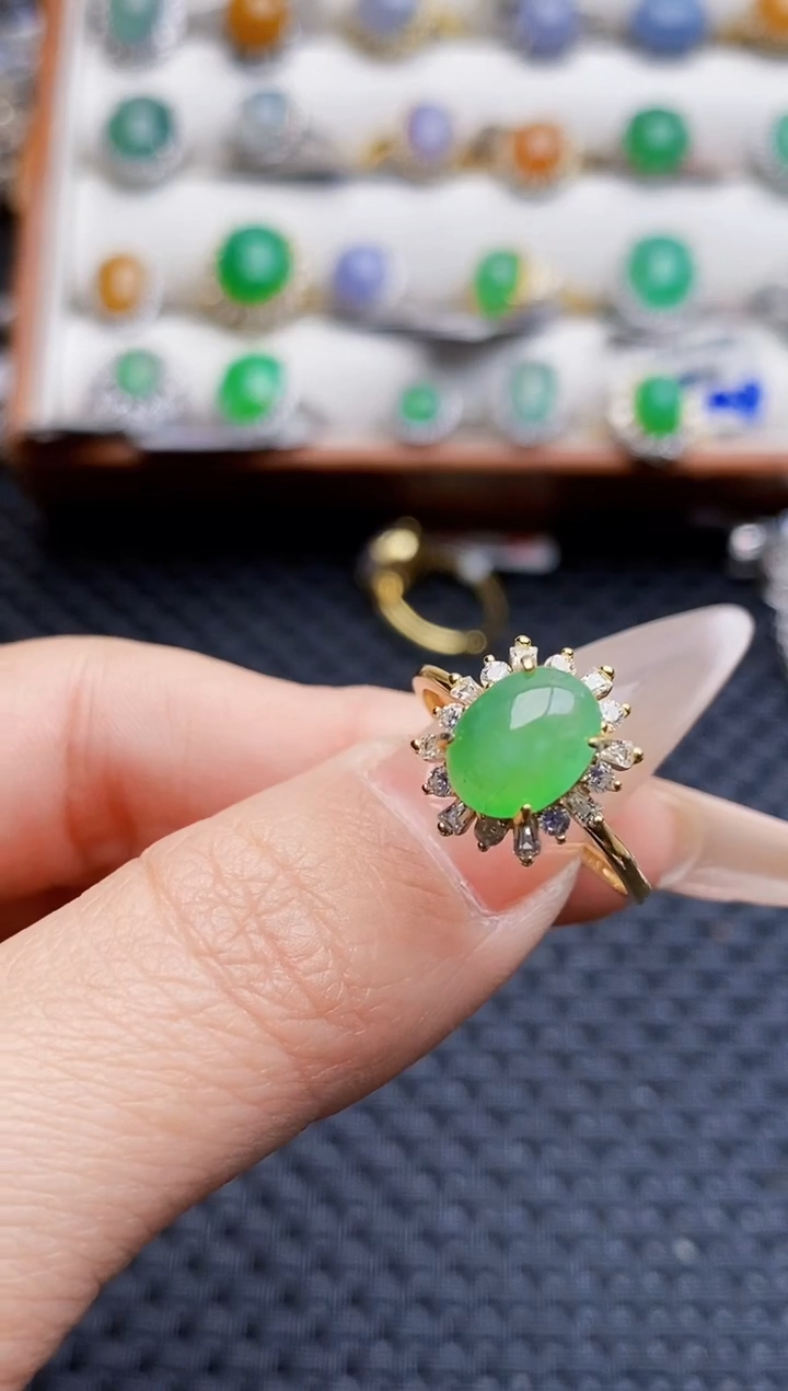 银S925镶嵌戒指翡翠7052