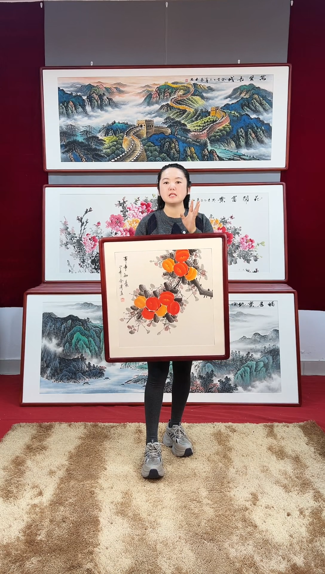 国画手绘柿子63*63尺寸