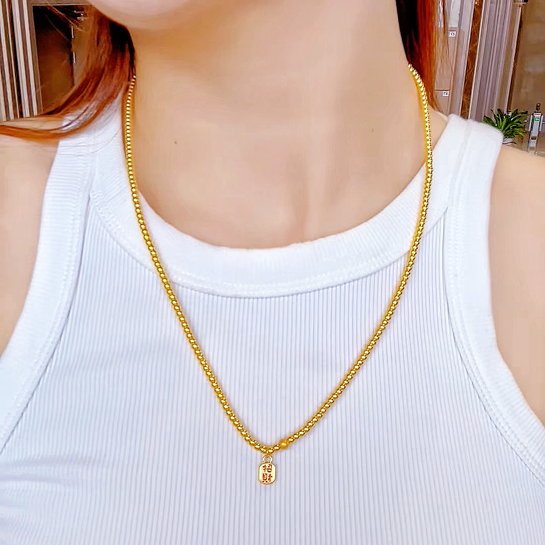 【宝悦】足金999 招财福满金珠黄金链 三圈