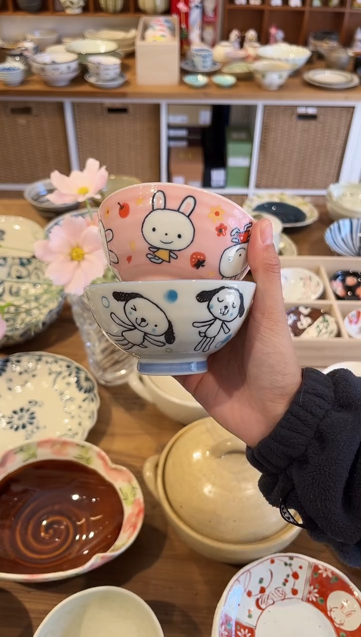 瓷片2只装碗噗噗粉兔+大耳汪汪