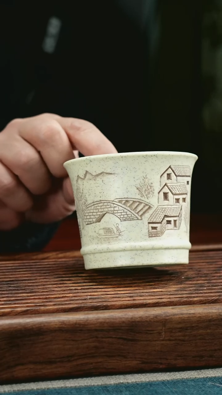 【闪购商品】紫砂茶杯白玉段江南水乡