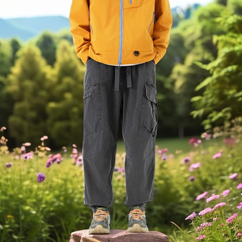 秋季新款多口袋工装裤男宽松直筒潮流男装户外百搭水洗做旧休闲裤