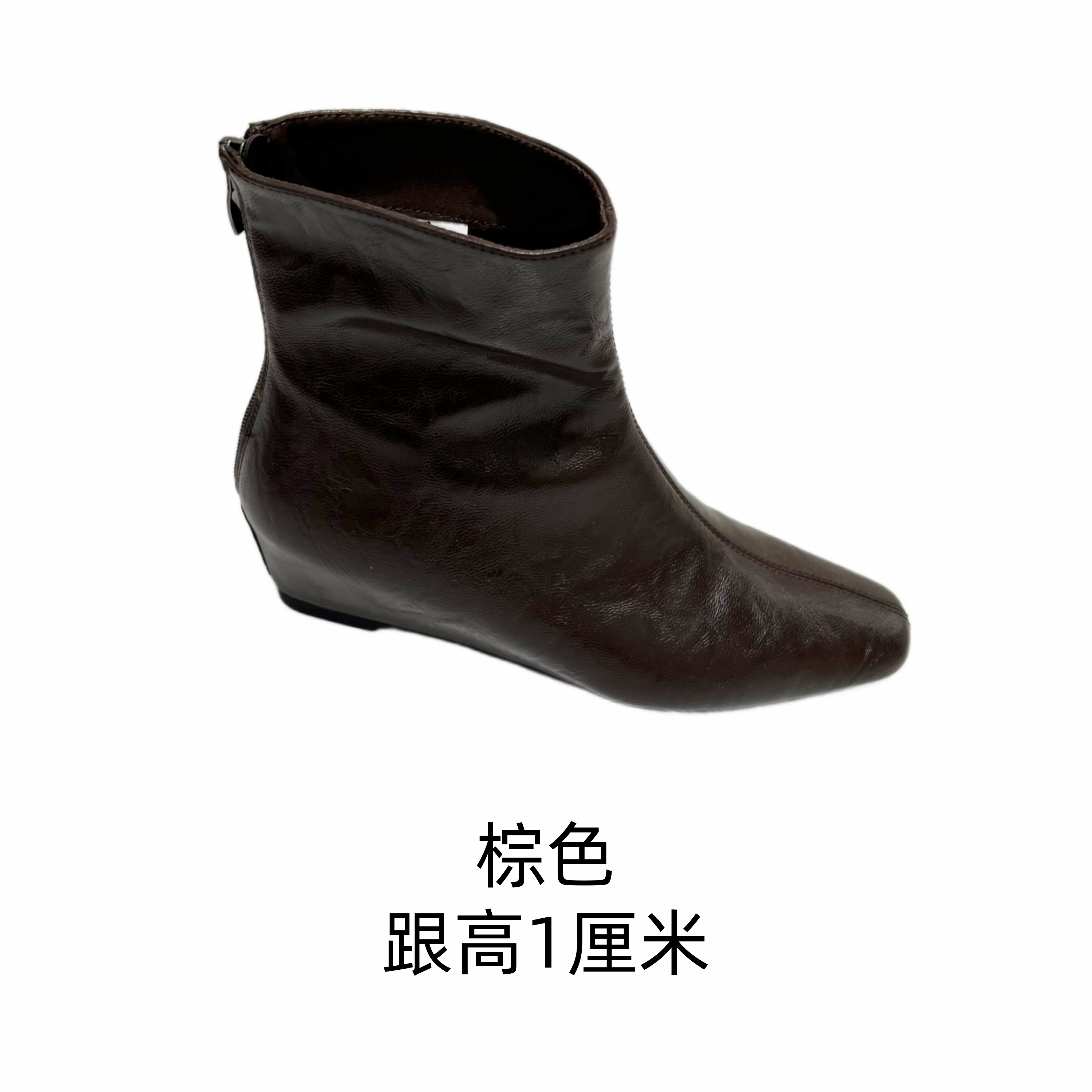 简约黑色不累脚高跟靴时装靴方头秋冬细跟粗跟短靴88161