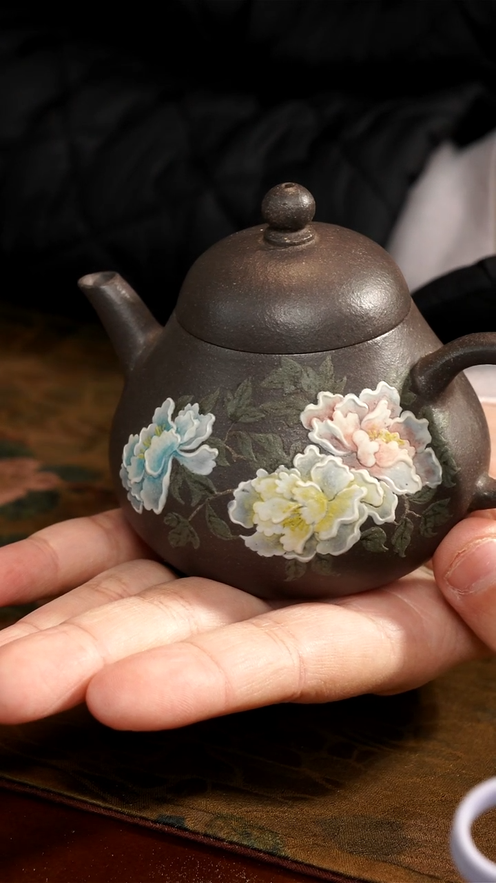 茶壶紫砂天青牡丹壶