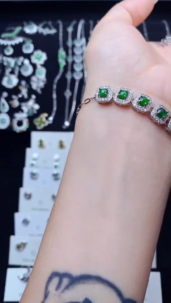 银S925镶嵌手链翡翠5762