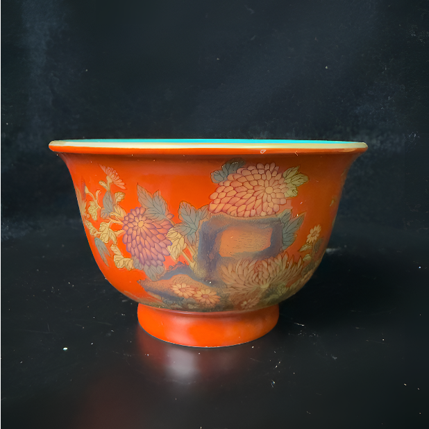 清雍正红地花卉纹赏杯sgbgc-2111649