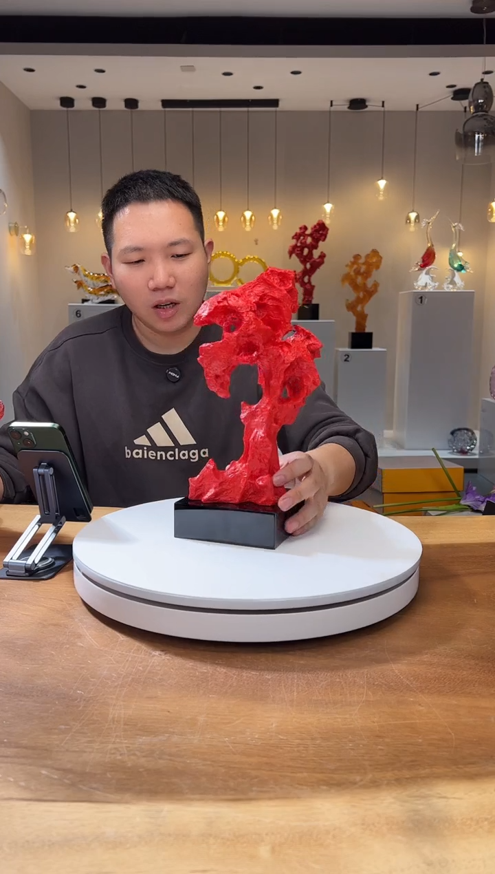 【闪购商品】茶宠中号朱砂红太湖石+120*120黑底座