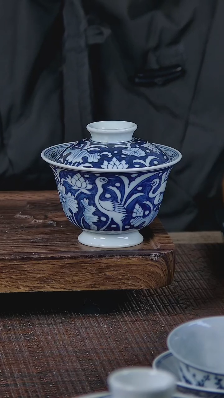 【闪购商品】折葵非器手工手绘一鹭莲升盖碗