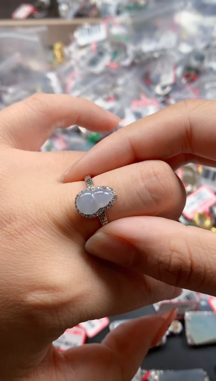 银S925镶嵌戒指翡翠天然A货缅甸翡翠