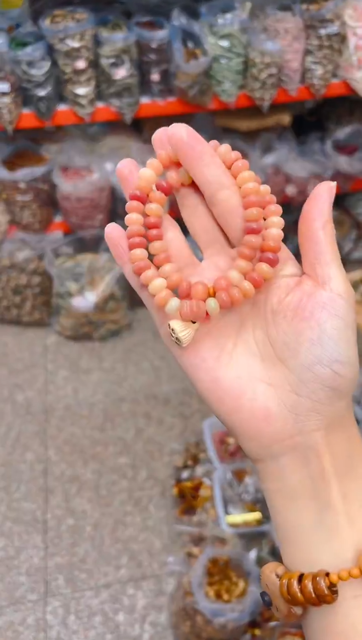 吊坠菩提根/象牙果桃之夭夭双圈手串