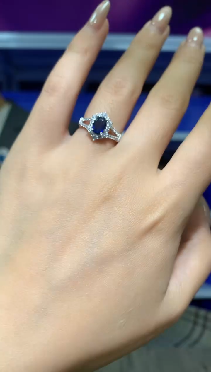 戒指蓝宝石银S925镶嵌【宝石世家严选】