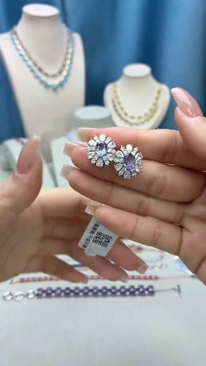 银S925镶嵌耳饰坦桑石240BJ1209产品一个（多样性）