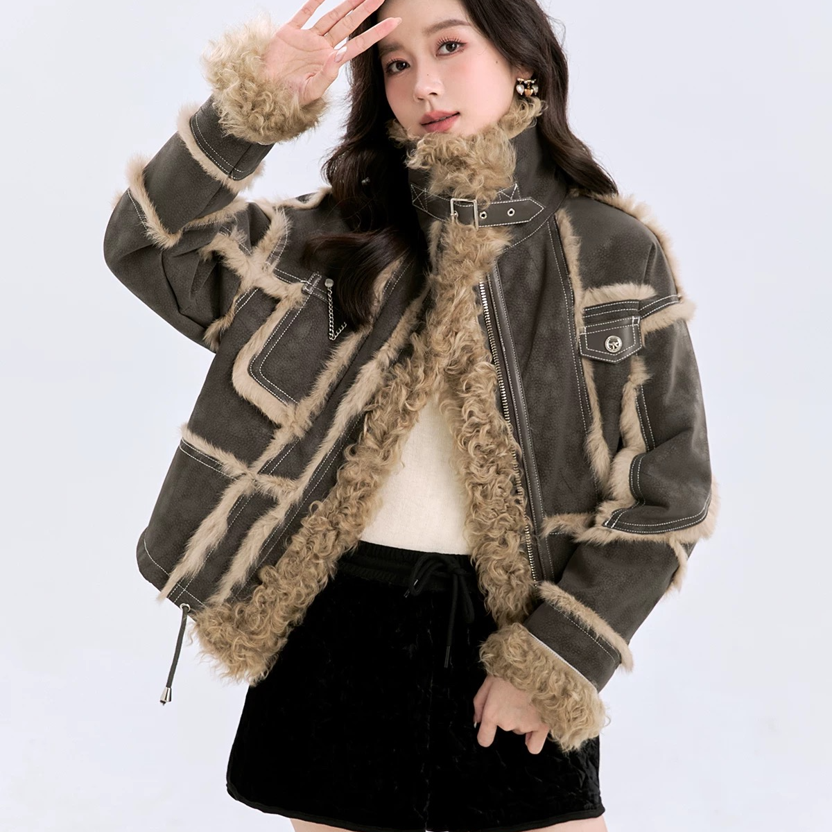 A72机车款一体女短款年轻时尚外套女显瘦机车服