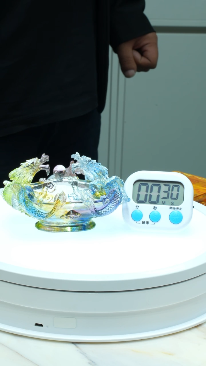 【闪购商品】泥塑古法琉璃双龙戏珠聚宝盆摆件