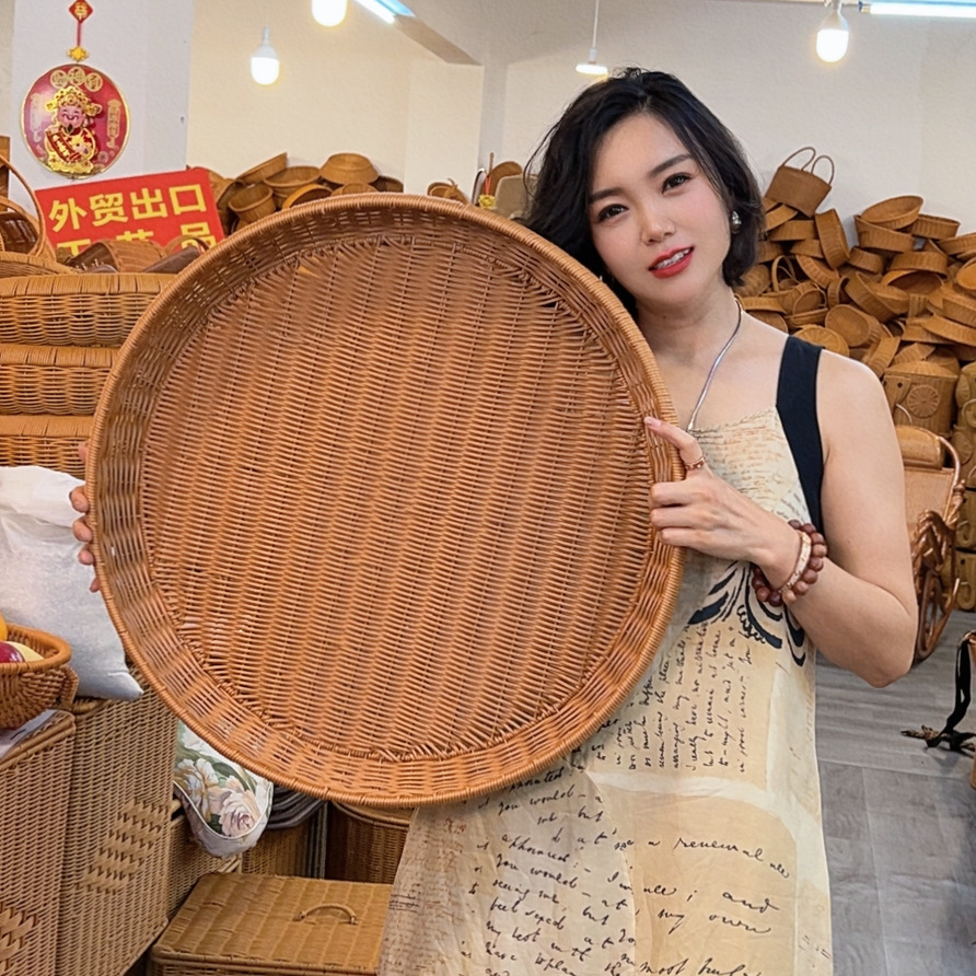 A178棕色圆形家用馒头框纯手工编织特大号筛框56*8