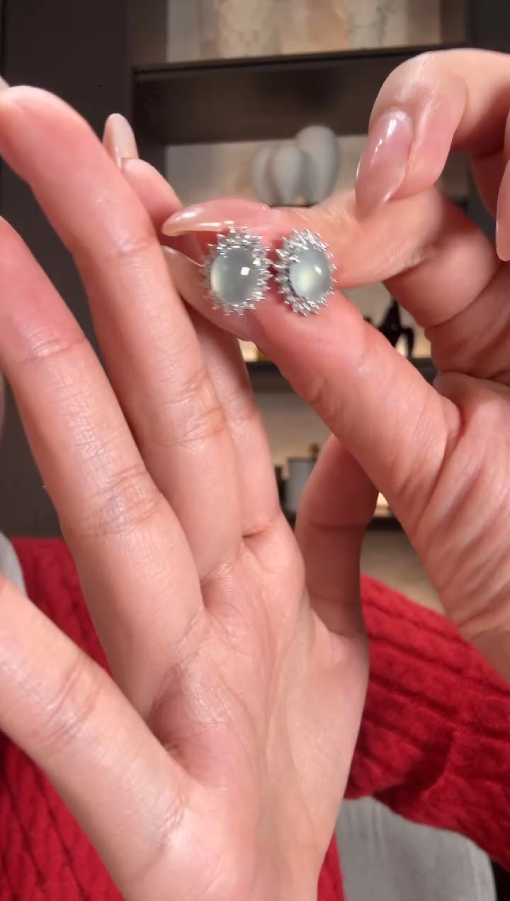 银S925镶嵌翡翠耳饰71