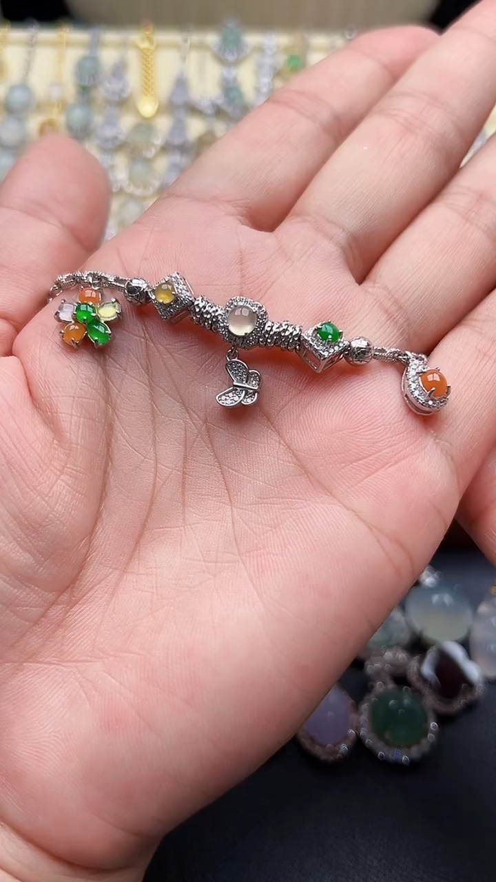 颈饰银S925镶嵌翡翠缅甸天然A货翡翠S925银镶嵌