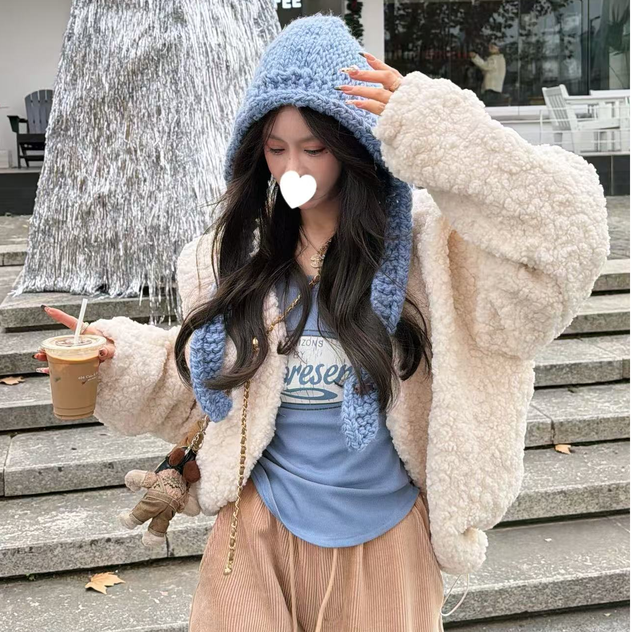 【YKL】冰糖栗子2 加厚保暖米白抽绳毛外套