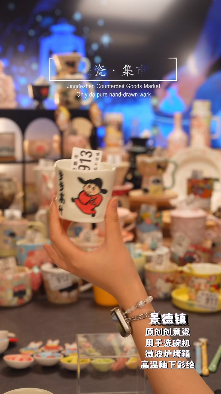 杯子913景德镇手工手绘高温釉下彩