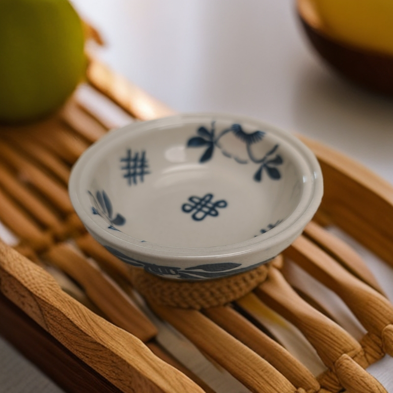 【耀州窑】【蓝花瓷】蓝花单个釉下彩兰花手绘11cm陶瓷小碟家用白瓷碗