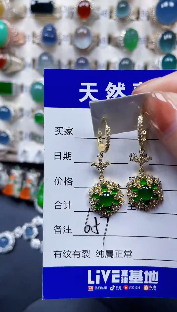 银S925镶嵌翡翠耳饰657