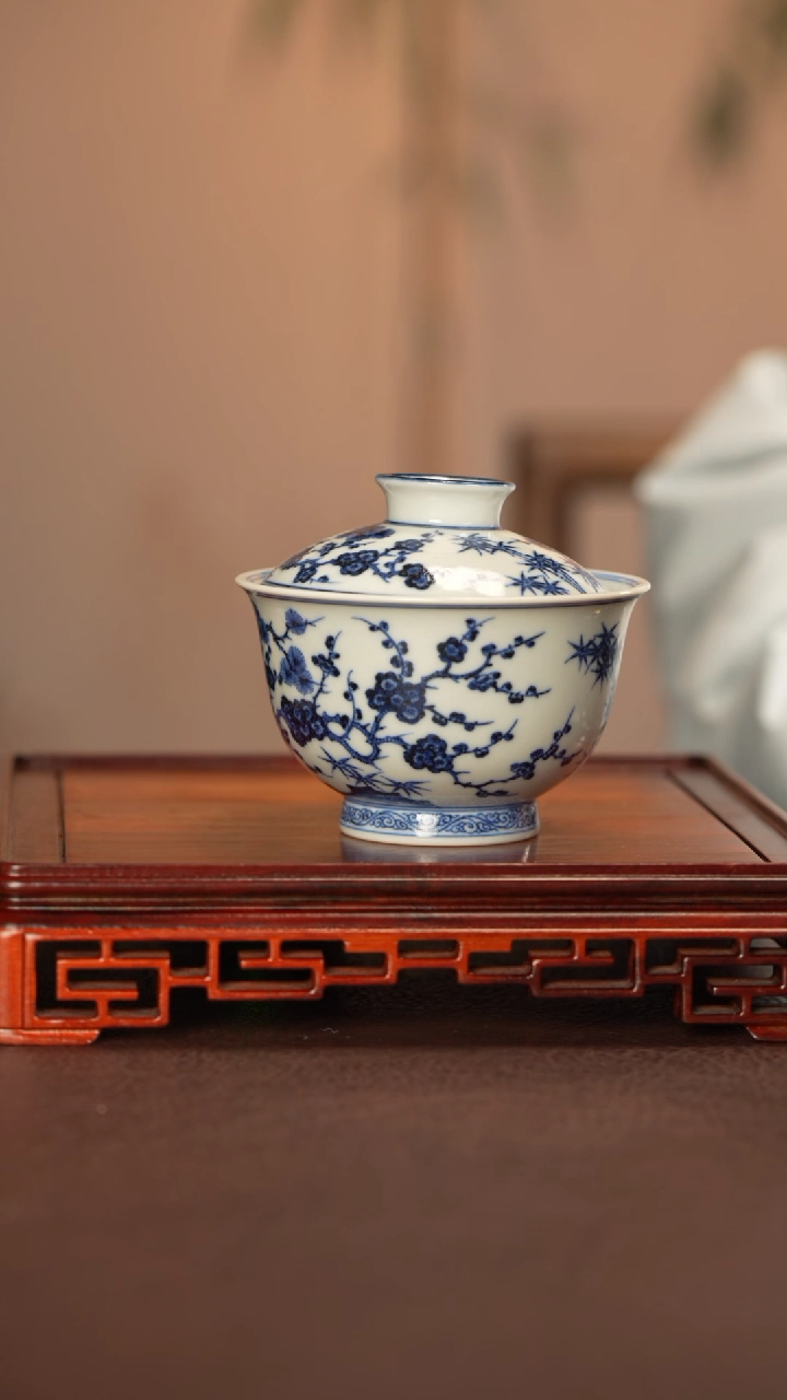 【闪购商品】盖碗片云晚谷景德镇手工手绘陶瓷+-