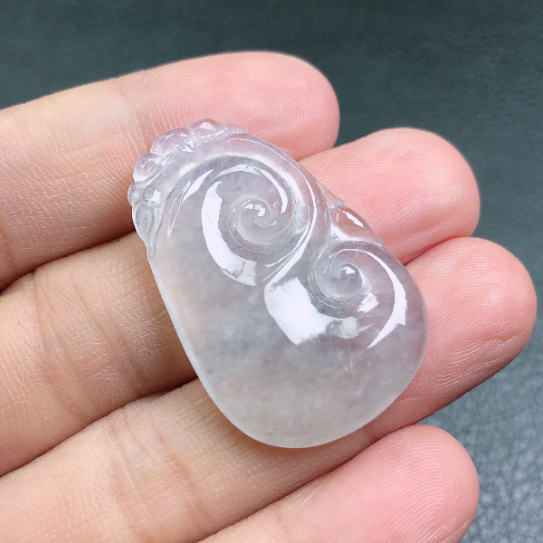 缅甸天然翡翠a货老坑冰种如意吊坠饰品珠宝34.1*21.7*4.9mm