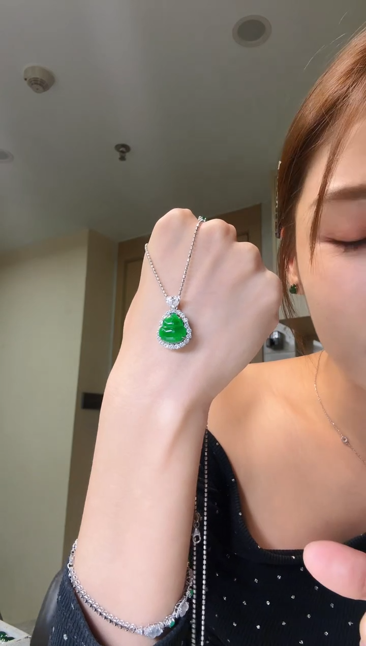吊坠(不含链)银S925镶嵌翡翠天然翡翠吊坠