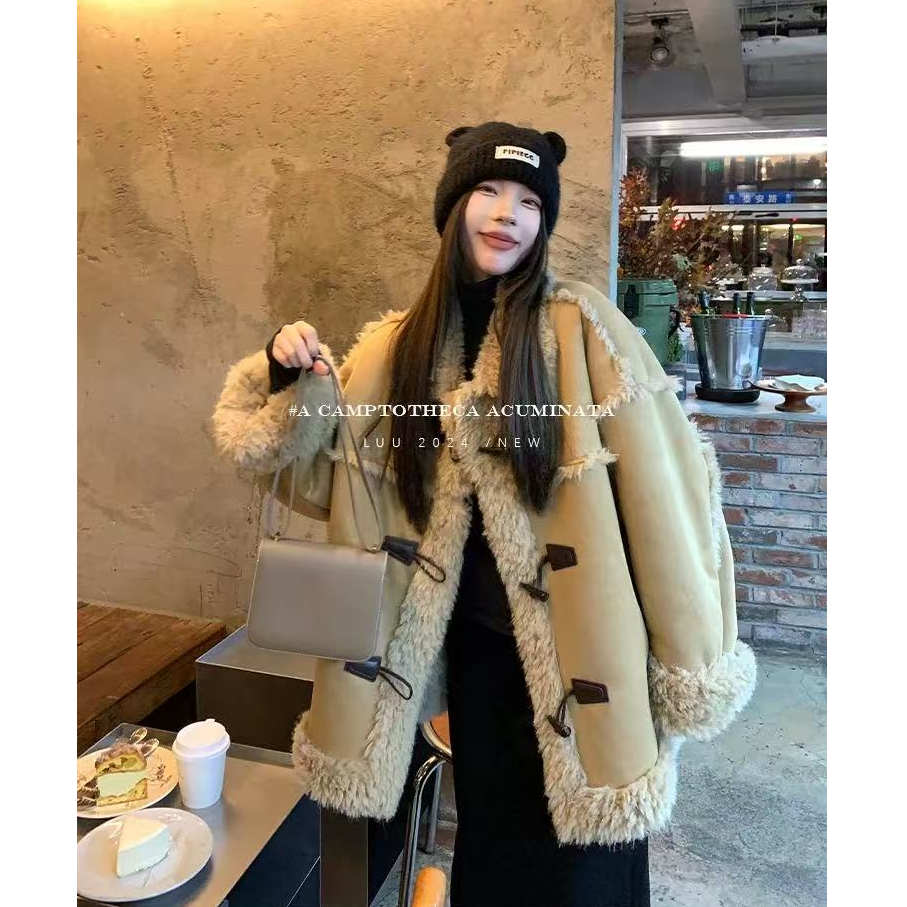 加厚毛毛一体外套女秋冬毛毛上衣宽松慵懒高级感羊羔毛459595