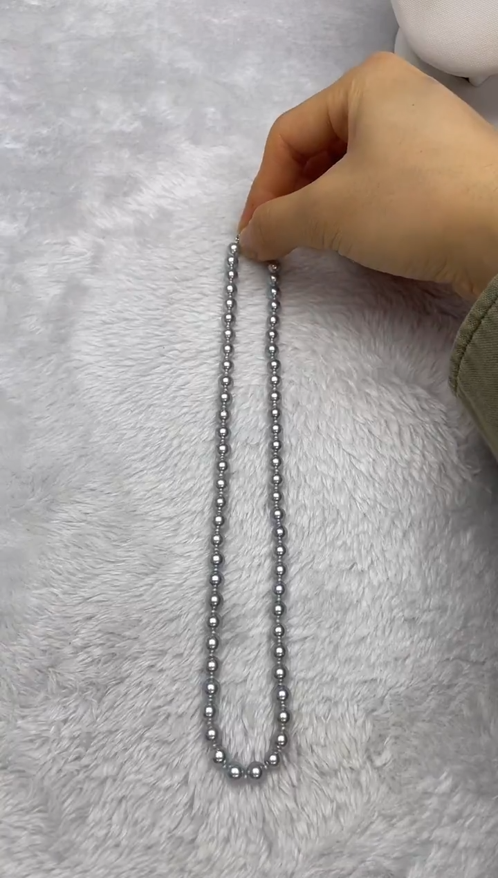 项链银S925镶嵌海水珍珠AK真多麻6-6.5mm