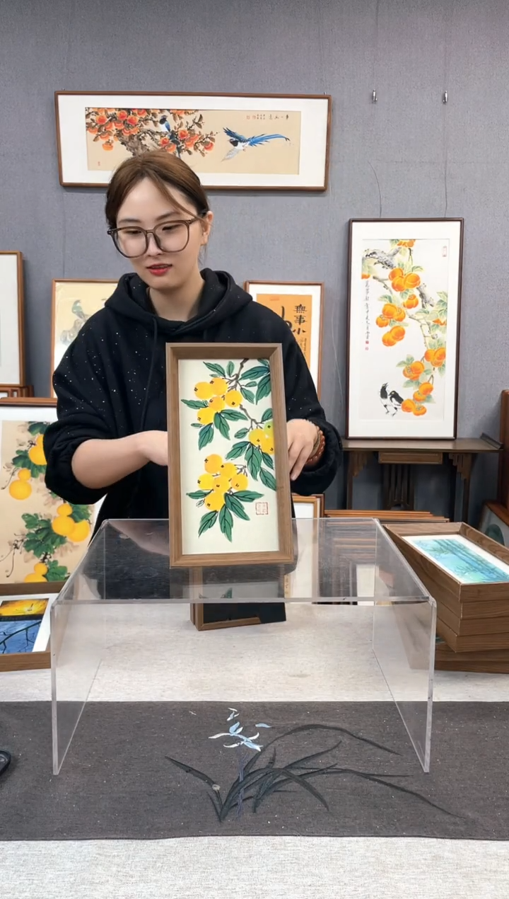 【闪购商品】国画手写手绘带框作品-16*29-枇杷