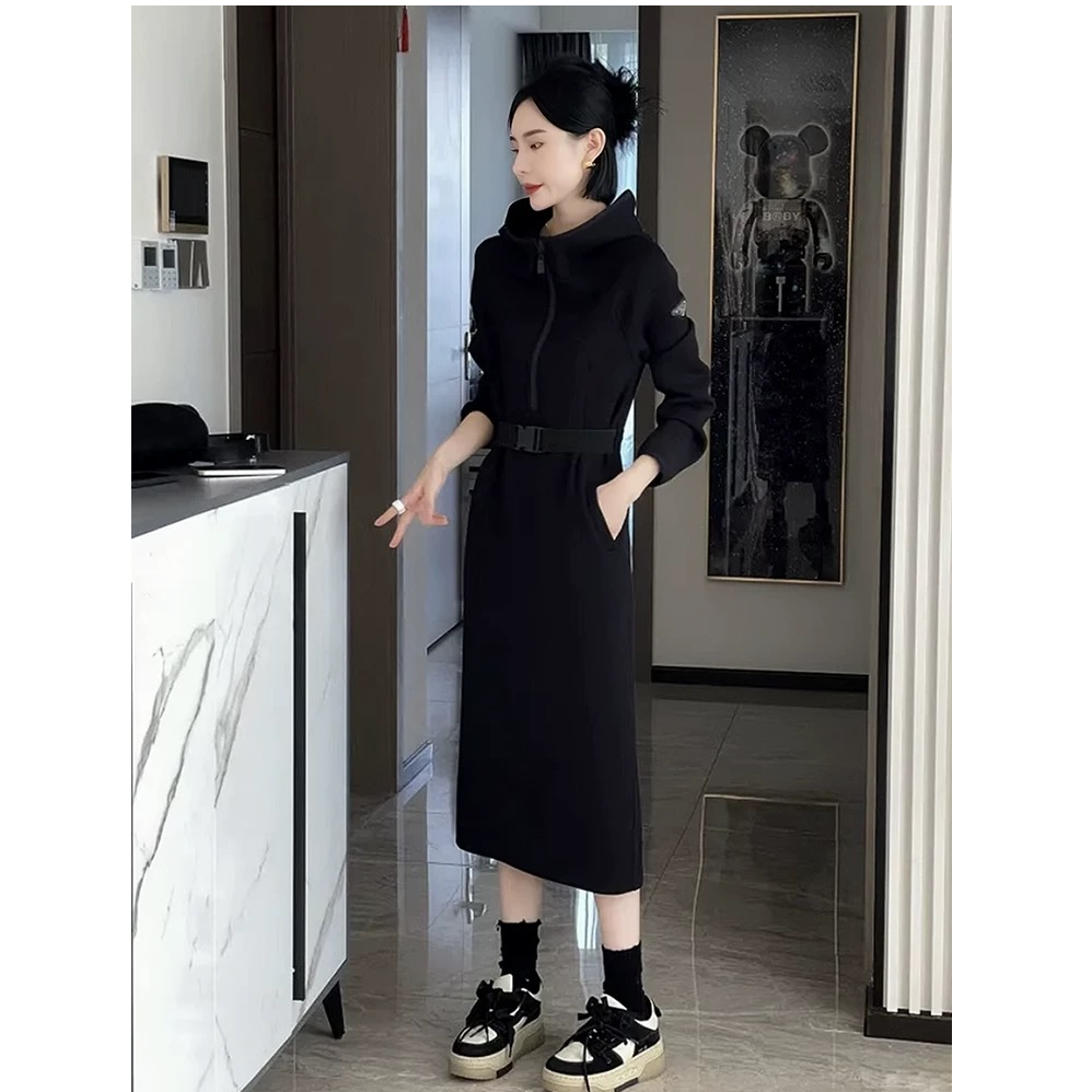 休闲宽松连帽长袖针织时尚海妖风包臀连衣裙秋季春秋显瘦气质修身