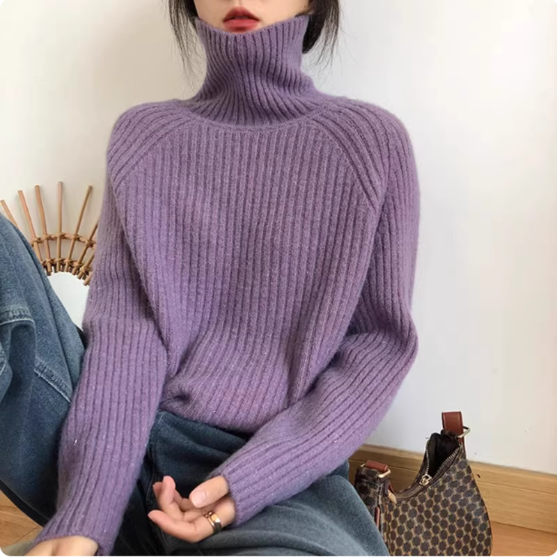 【加厚】细闪高领内搭亮丝毛衣女秋冬慵懒风温柔软糯针织打底衫上衣