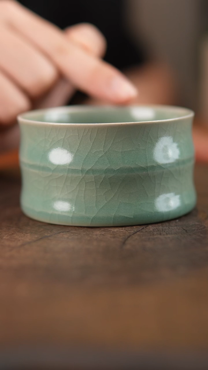 汝瓷 仿古竹节杯 