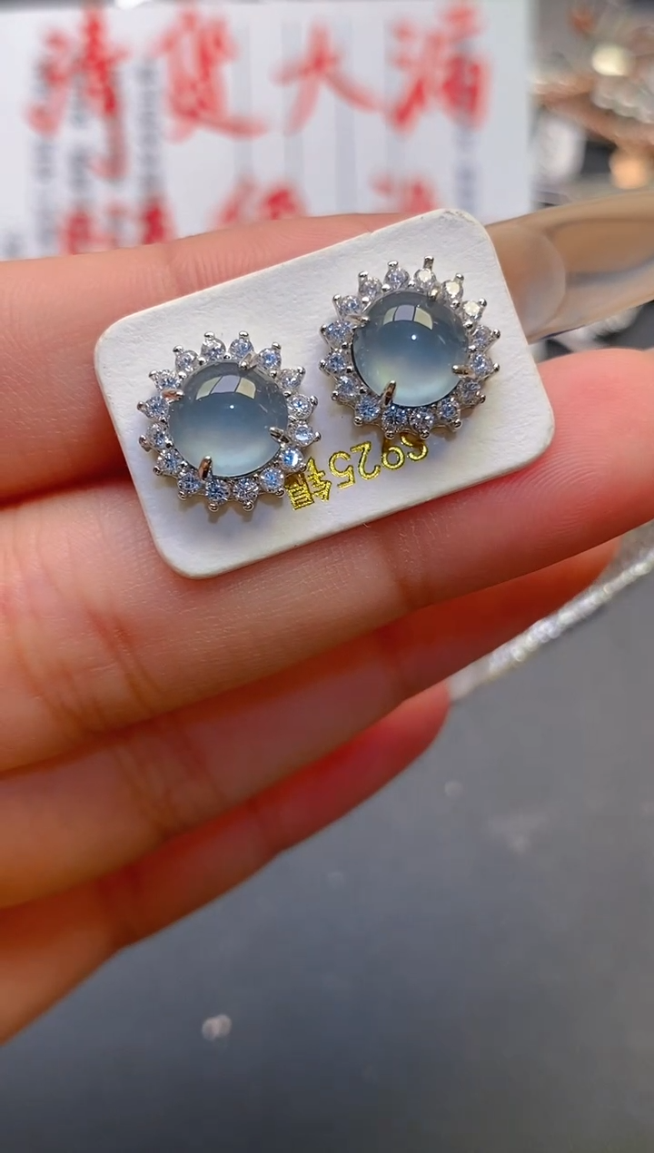 【闪购商品】翡翠耳饰银S925镶嵌天然A货翡翠1