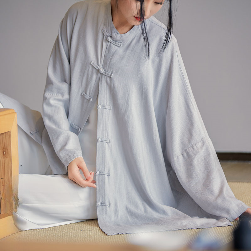 25夏棉麻女装新款亚麻砂洗柔软飘逸禅系自制茶服女式防晒开衫衬衣