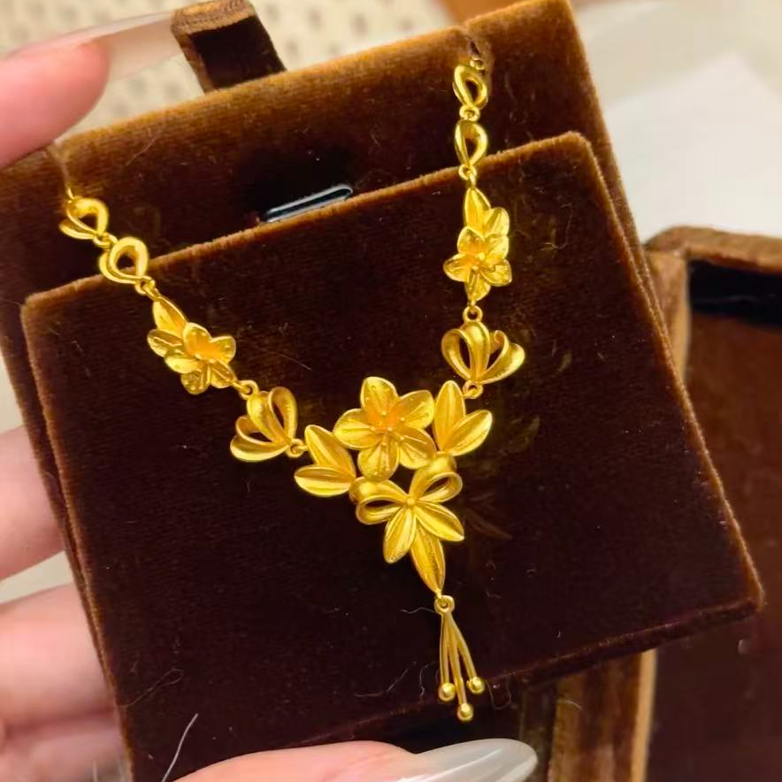 铜合金项链 流苏三生花项链 ·  幸福花嫁系列婚嫁摆台花卉锁骨链
