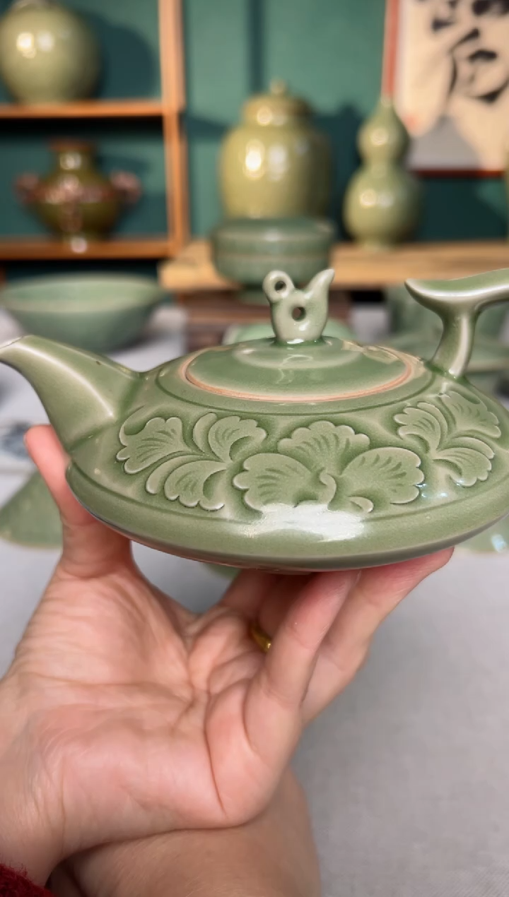 【闪购商品】其他耀州窑纯手工牡丹扁壶微瑕福利特价