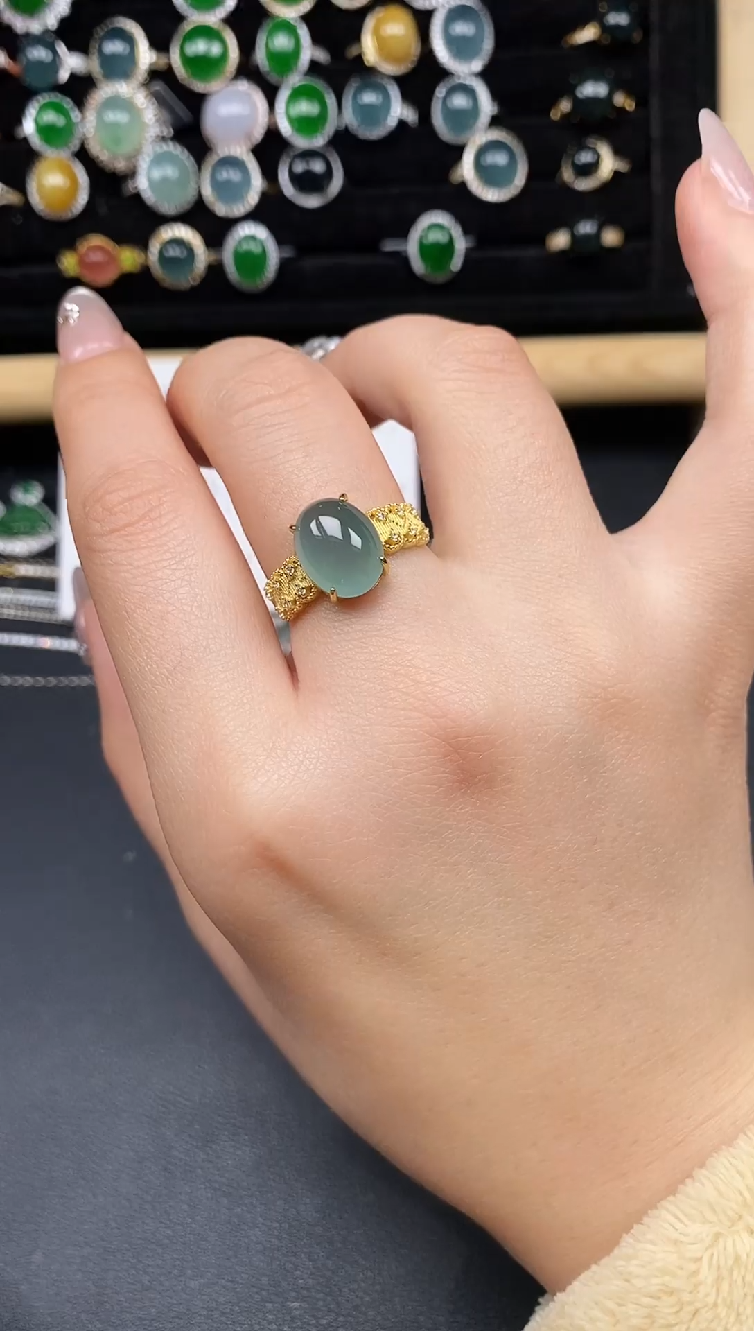 银S925镶嵌戒指翡翠8737