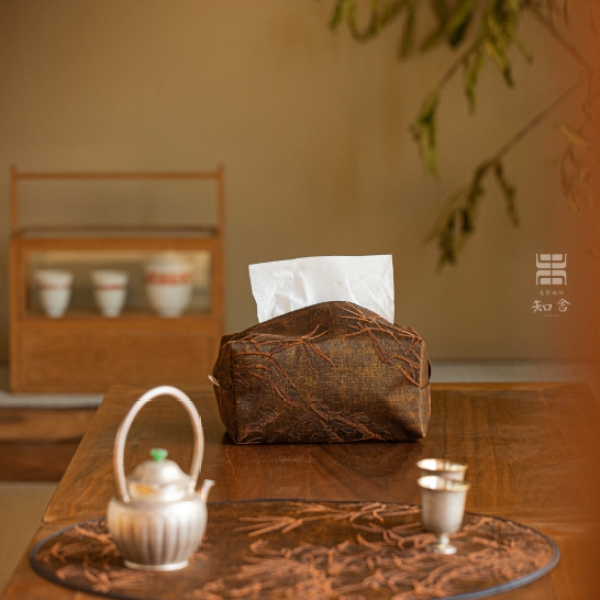 知舍·香云纱平安竹抽纸盒 茶桌客厅车载 原创新中式复古抽纸袋