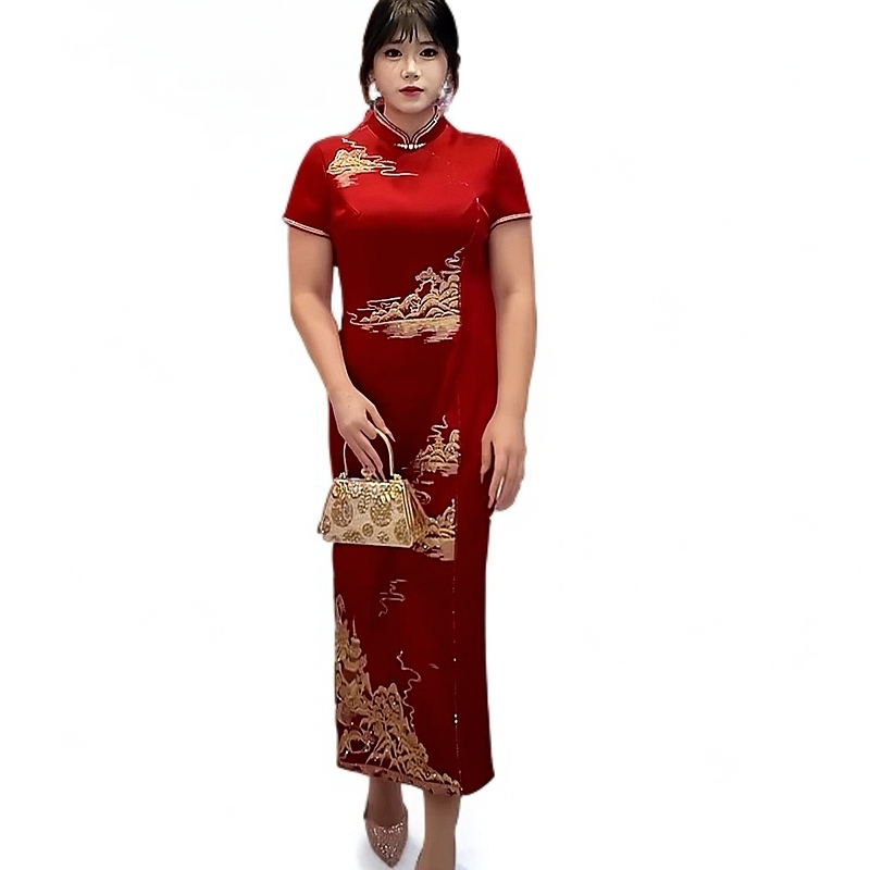 2025年新爆款长款喜婆婆旗袍中式礼服时尚高档气质喜宴显高显瘦