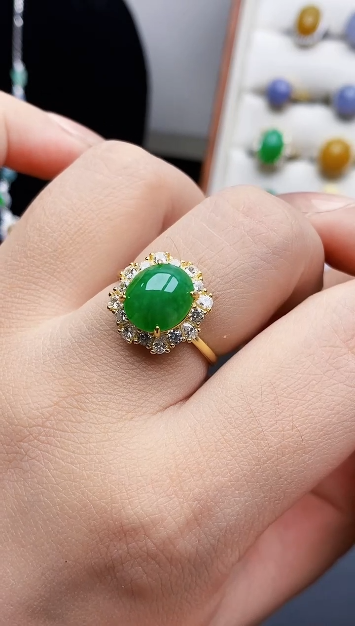 银S925镶嵌戒指翡翠0149