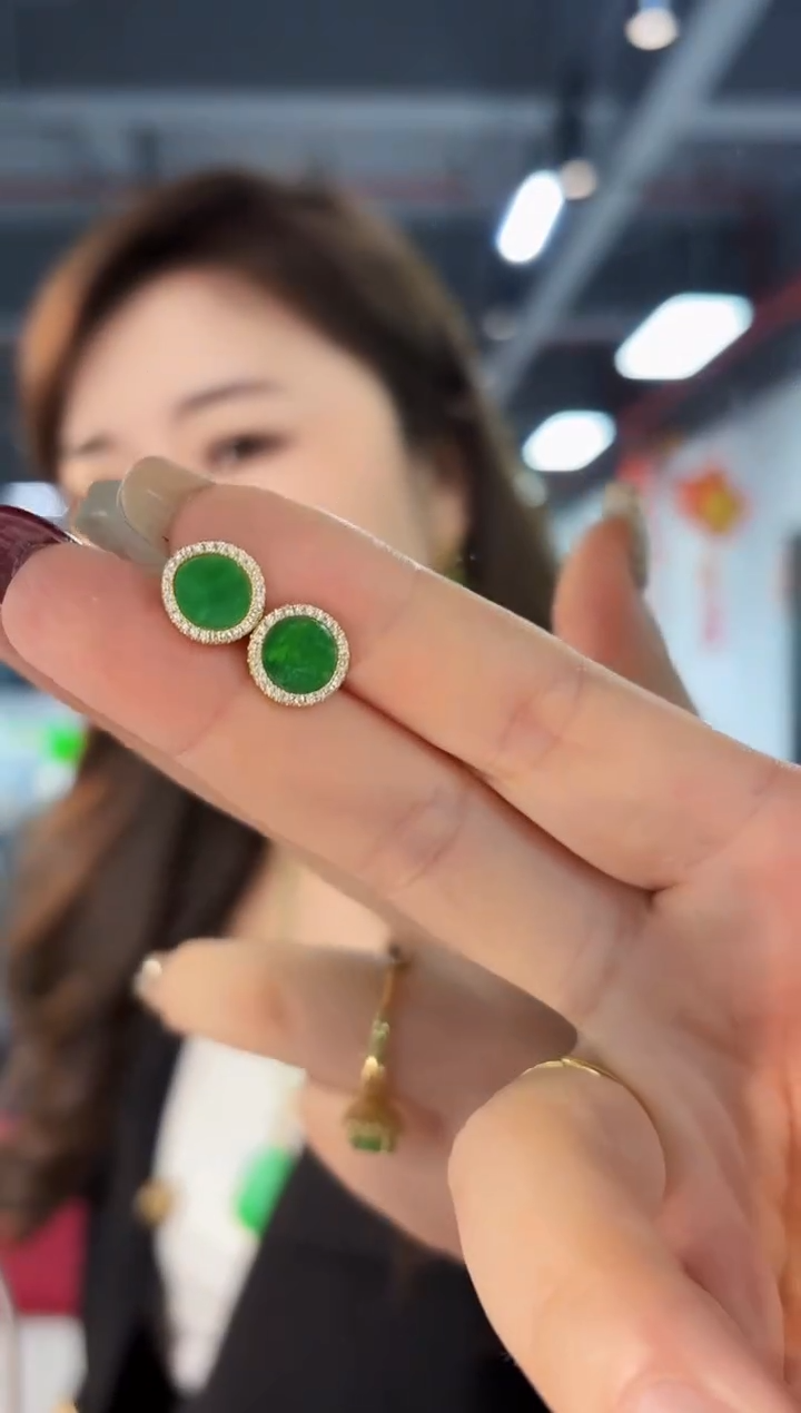 【闪购商品】翡翠耳饰银S925镶嵌 缅料A货/支持复检/一对