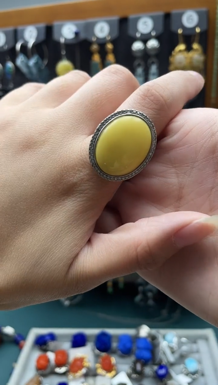 蜜蜡银S925镶嵌戒指兔*.饰品