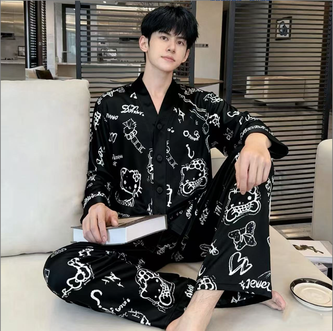 2025超柔海岛绒男士家居服秋冬长袖奢华高级感V领保暖加厚套装