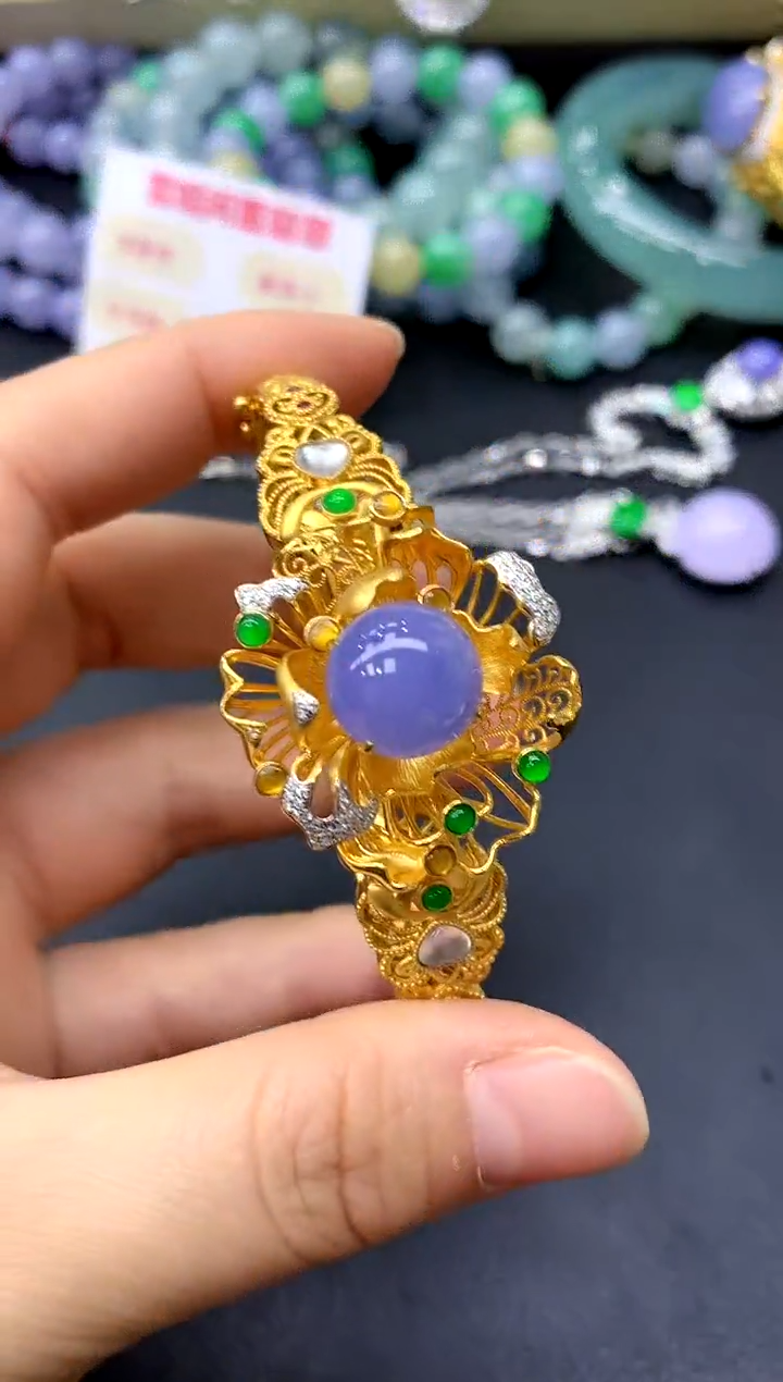 18K金镶嵌手镯翡翠398-中国好珍宝